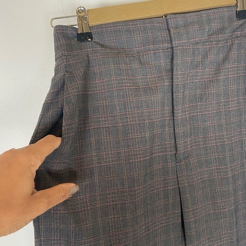 Zara Woman Plaid Pants High Rise S Gray & Pink Preppy Side‎ Pockets Straight Leg